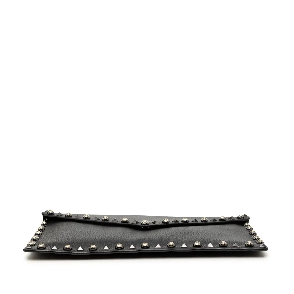 Valentino Grained Calfskin Rockstud Envelope Clutch Black Leather Good - Inside View