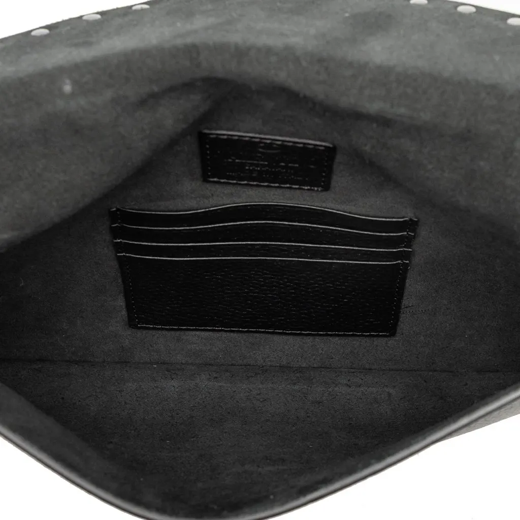 Valentino Grained Calfskin Rockstud Envelope Clutch Black Leather Good - Model View