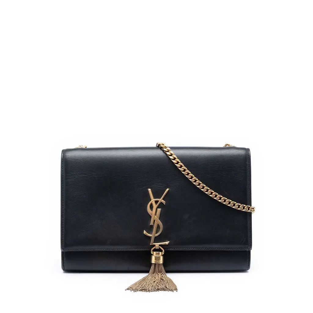 Saint Laurent Medium Smooth Calfskin Classic Monogram Kate Tassel Crossbody Black Leather Very good - Front View