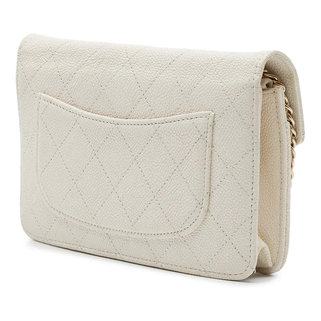 Chanel Paris Cuba Quilted Caviar Thread Around Wallet On Chain White Leather Very good - Back View