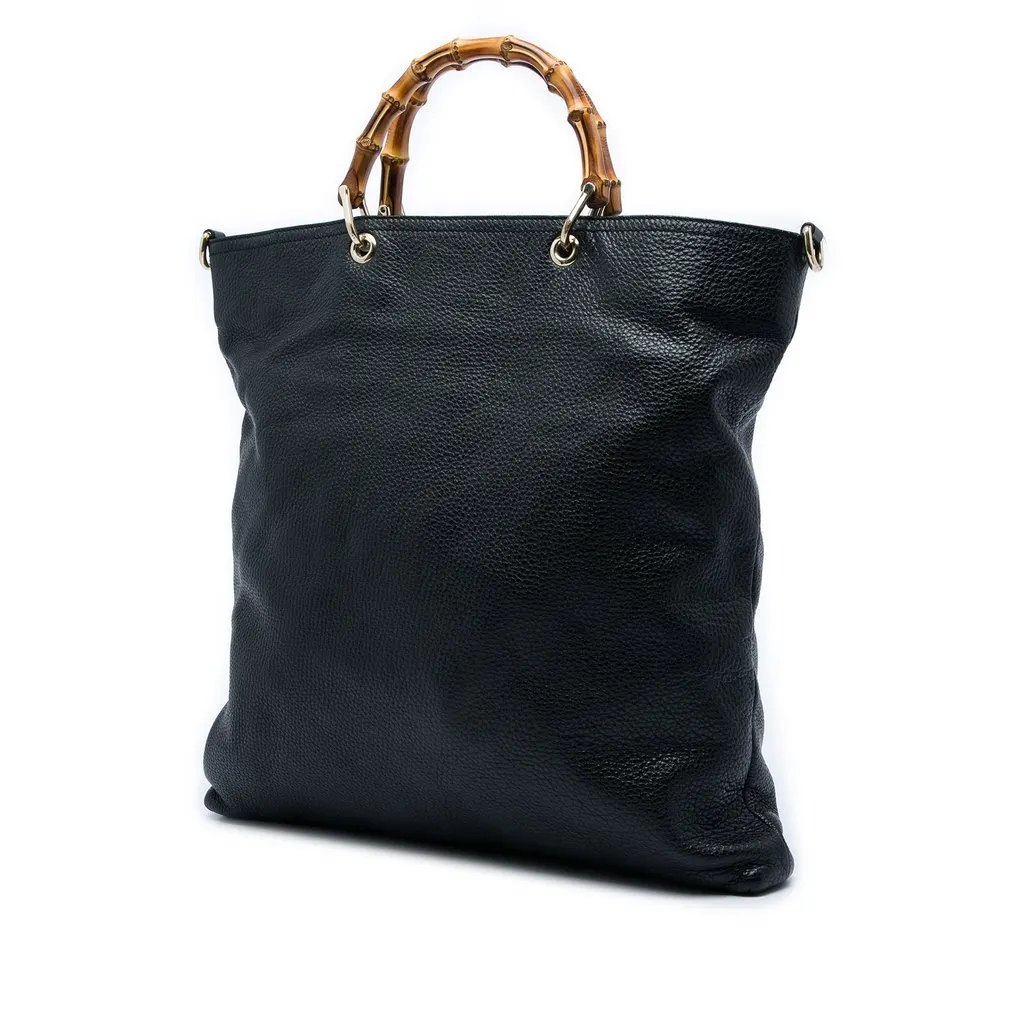 Gucci Calfskin Bamboo Shopper Satchel Black Leather Very good - Back View