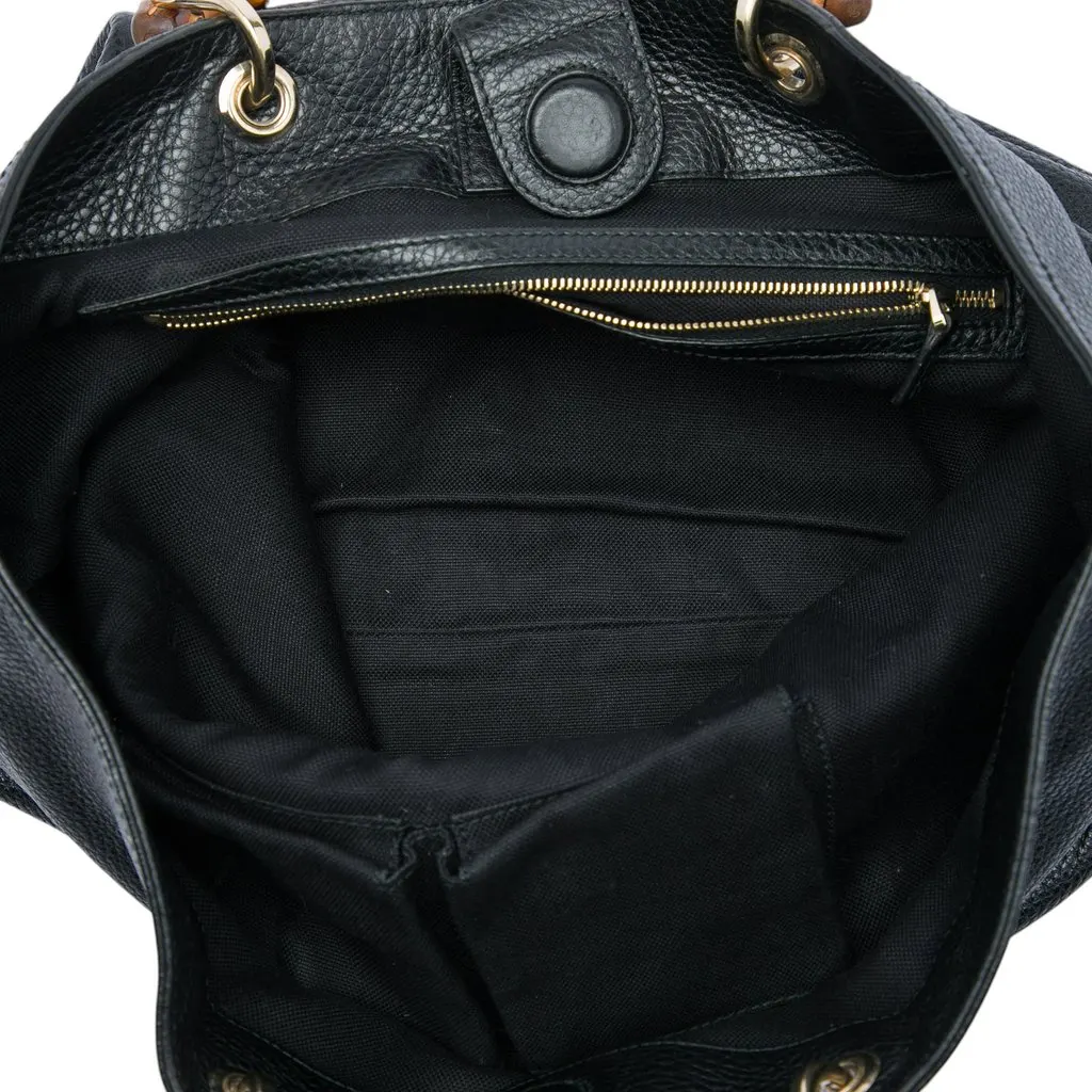 Gucci Calfskin Bamboo Shopper Satchel Black Leather Very good - Model View