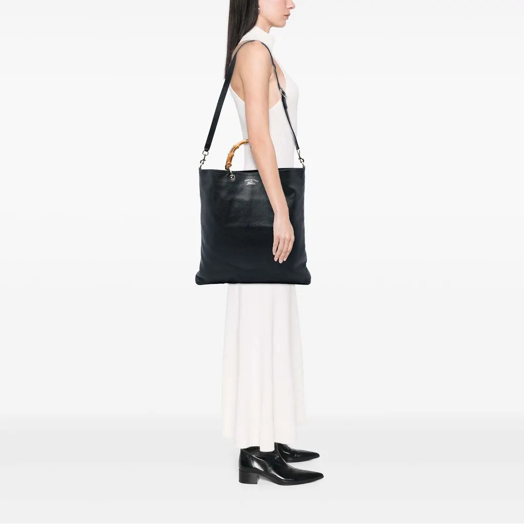 Gucci Calfskin Bamboo Shopper Satchel Black Leather Very good - Box View