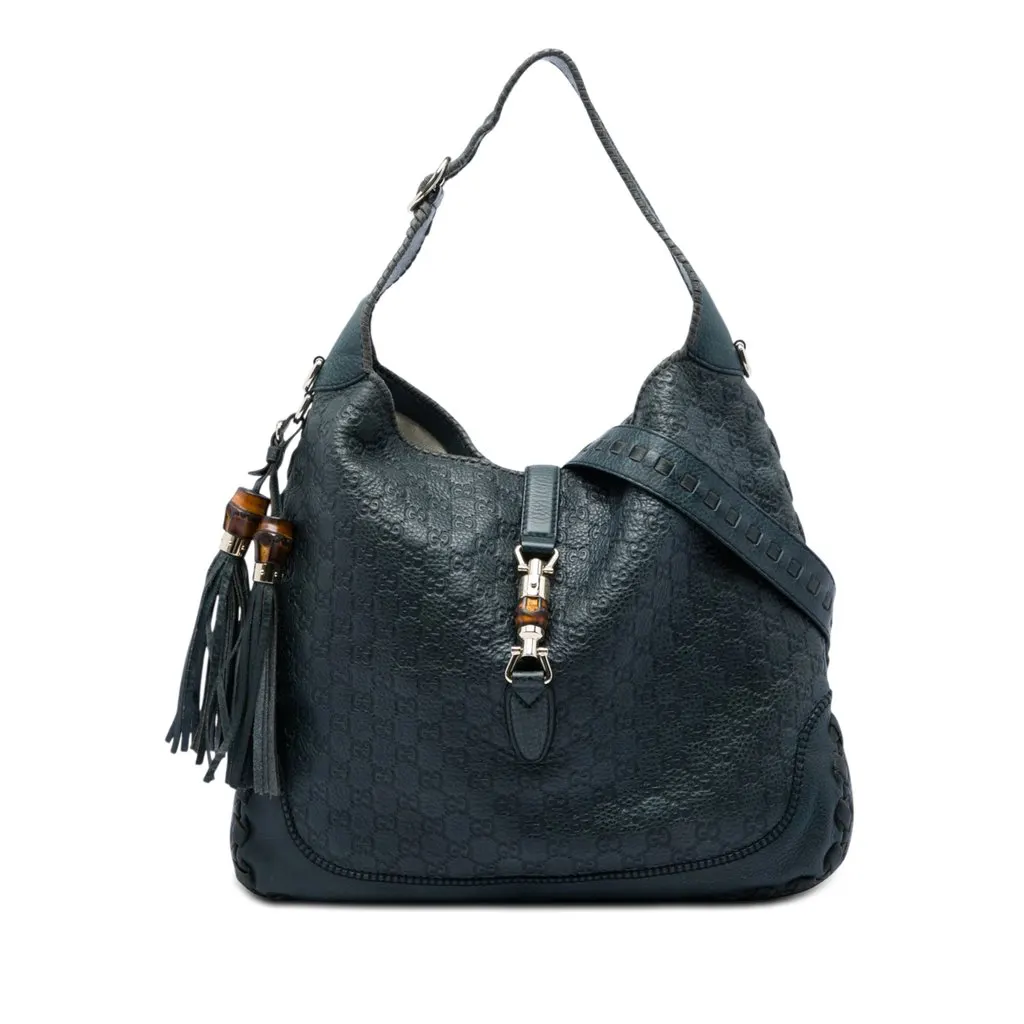 Gucci Large Guccissima New Jackie Satchel Blue Leather Very good - Front View