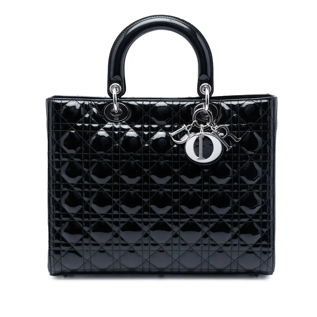 Dior Large Patent Cannage Lady Dior Black Leather Very good - Front View