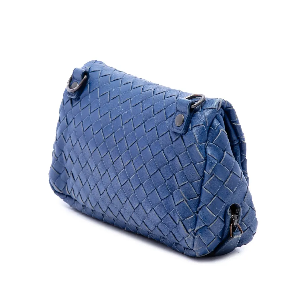 Bottega Veneta Mini Nappa Intrecciato Expandable Chain Flap Crossbody Blue Leather Very good - Back View
