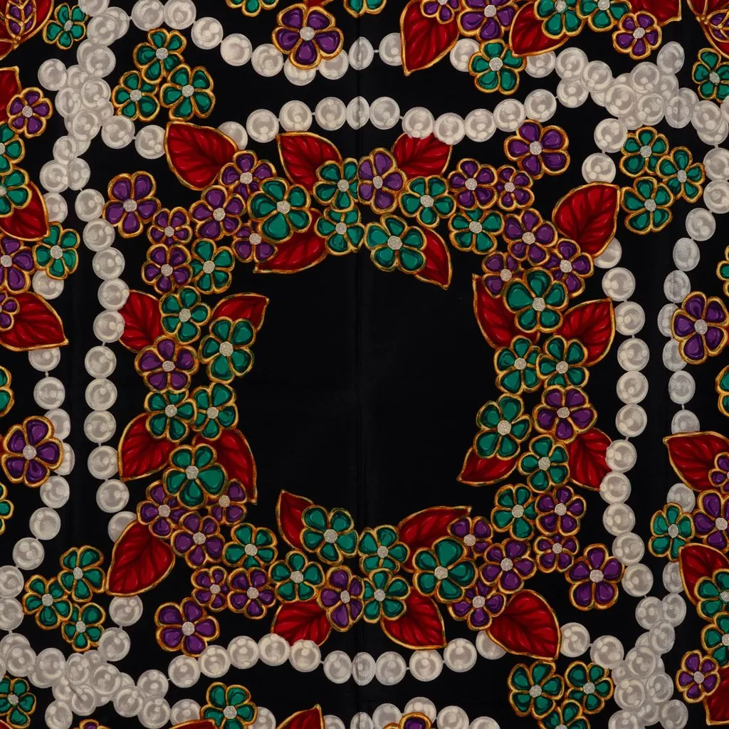 Chanel Pearl Printed Silk Scarf Black Silk Very good - Back View