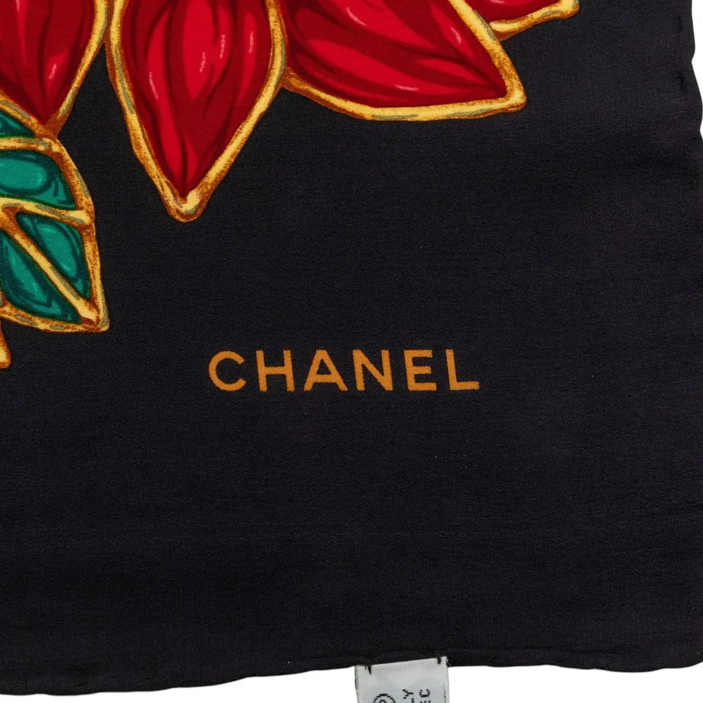 Chanel Pearl Printed Silk Scarf Black Silk Very good - Inside View