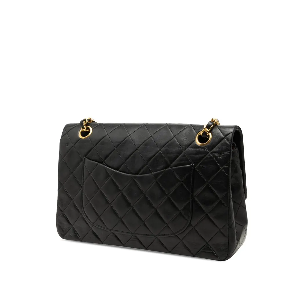 Chanel Medium Classic Lambskin Double Flap Black Leather Good - Back View