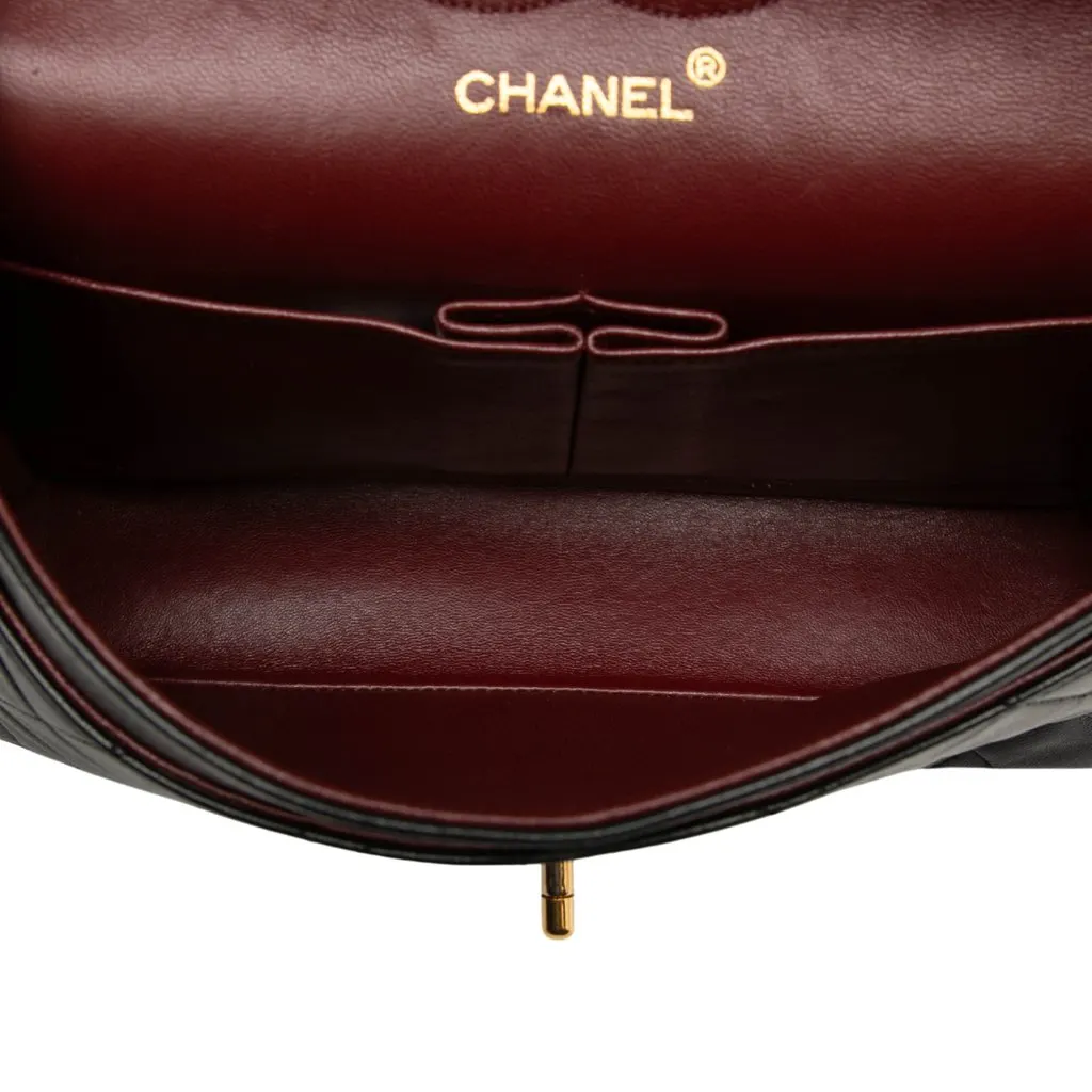 Chanel Medium Classic Lambskin Double Flap Black Leather Good - Model View