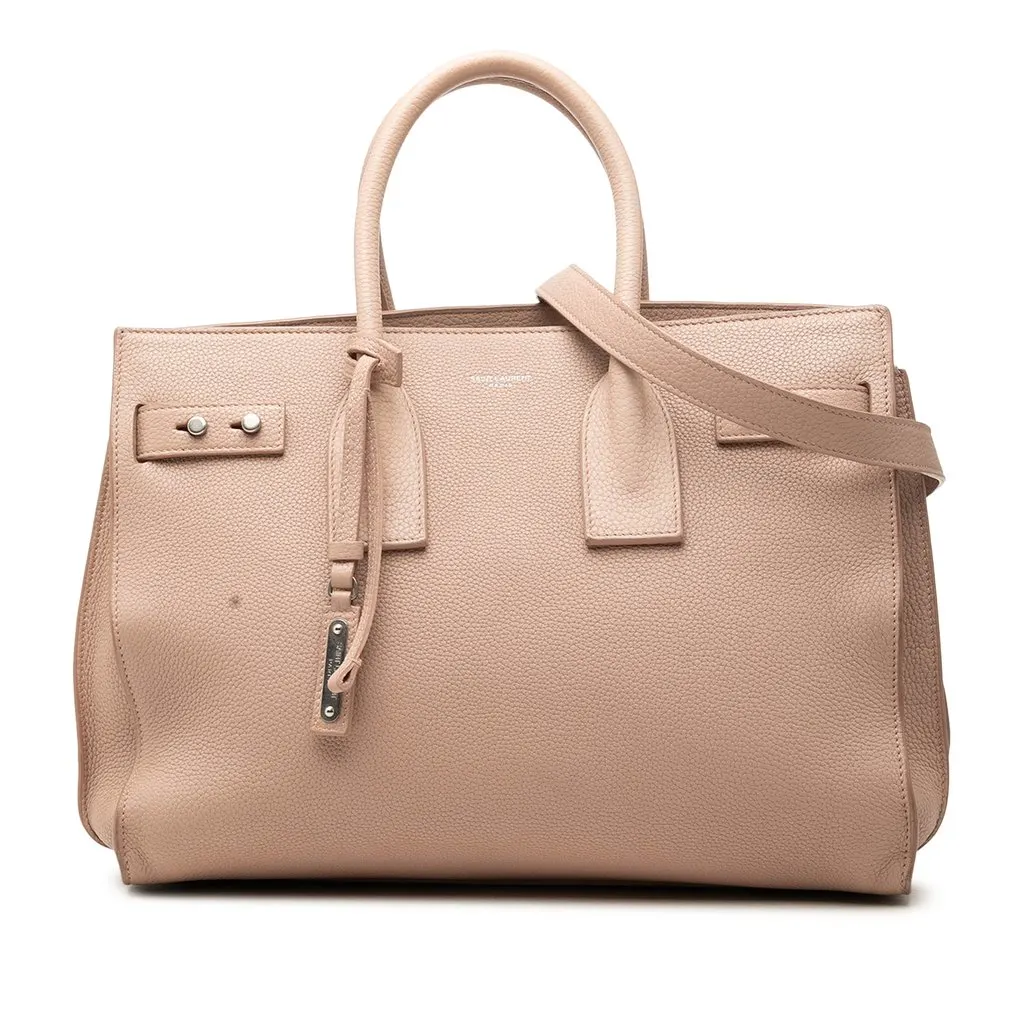 Saint Laurent Small Grained Calfskin Supple Sac De Jour Satchel Brown Leather Very good - Front View