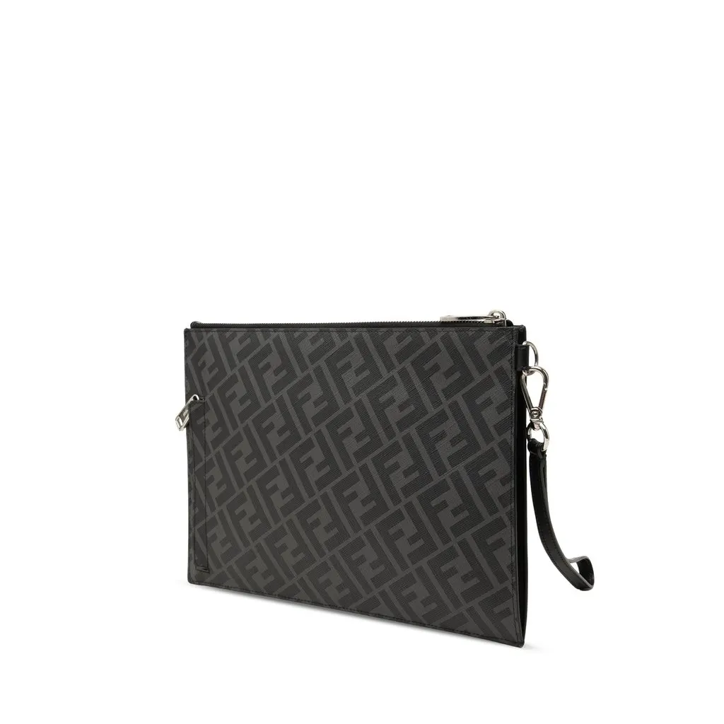 Fendi Zucca Coated Canvas Diagonal Clutch Black Canvas Very good - Back View