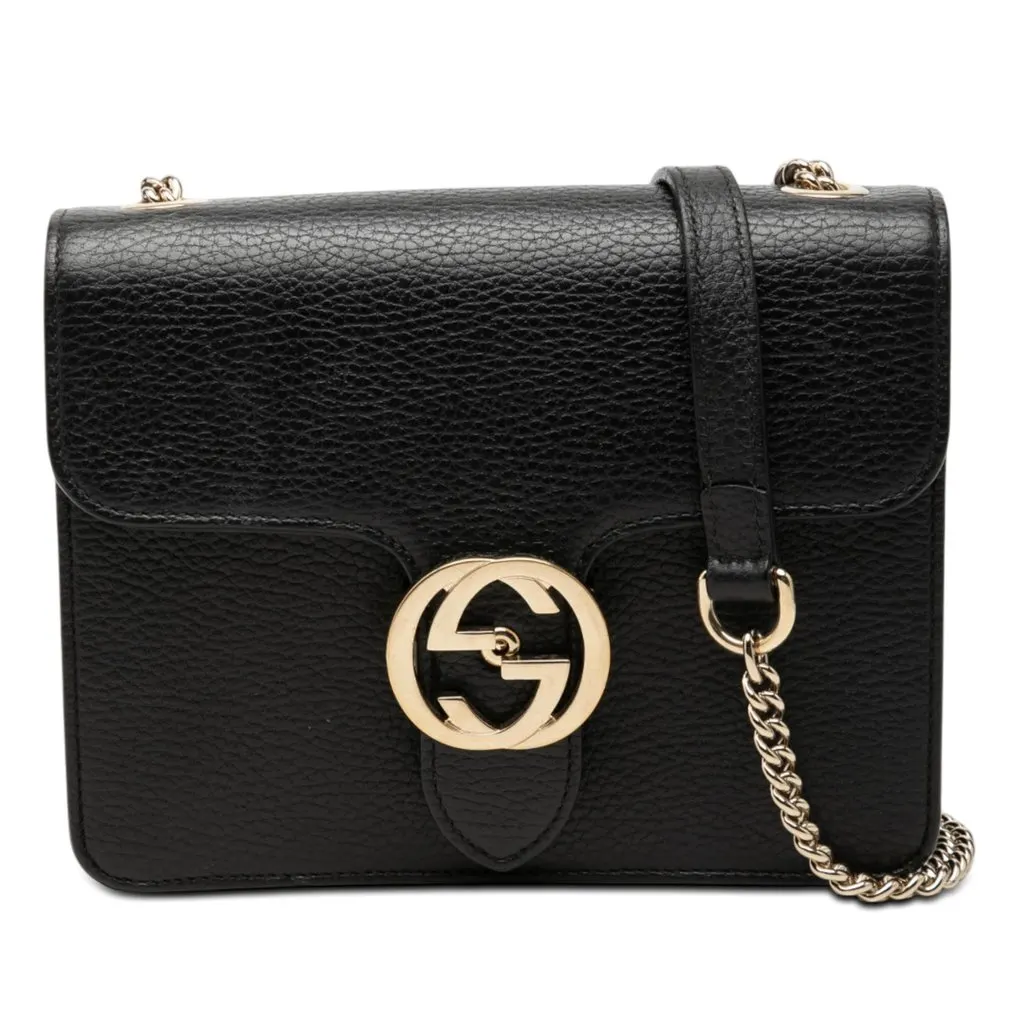Gucci Small Dollar Calfskin Interlocking G Crossbody Black Leather Very good - Front View