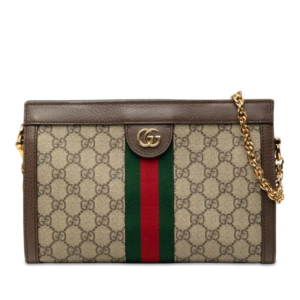 Gucci Small GG Supreme Web Ophidia Chain Crossbody Beige Canvas Very good - Front View