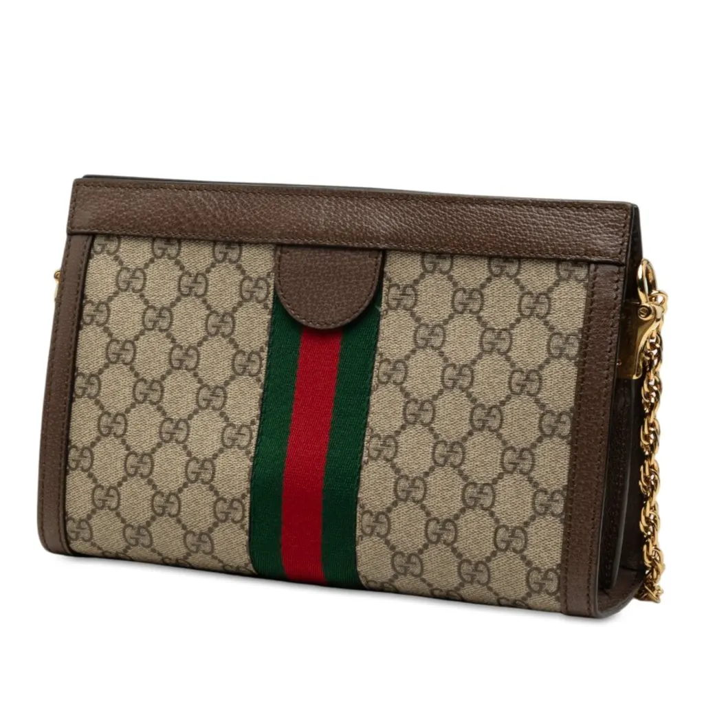 Gucci Small GG Supreme Web Ophidia Chain Crossbody Beige Canvas Very good - Back View
