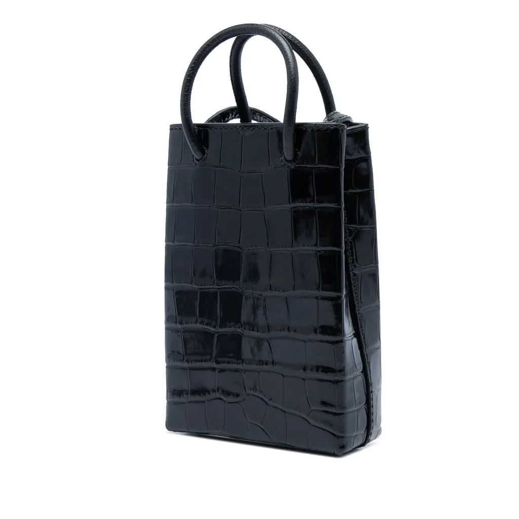 Balenciaga Mini Croc Embossed Leather Shopping Phone Holder Black Leather Very good - Back View