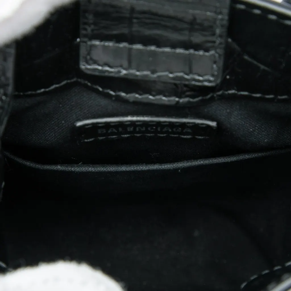 Balenciaga Mini Croc Embossed Leather Shopping Phone Holder Black Leather Very good - Model View