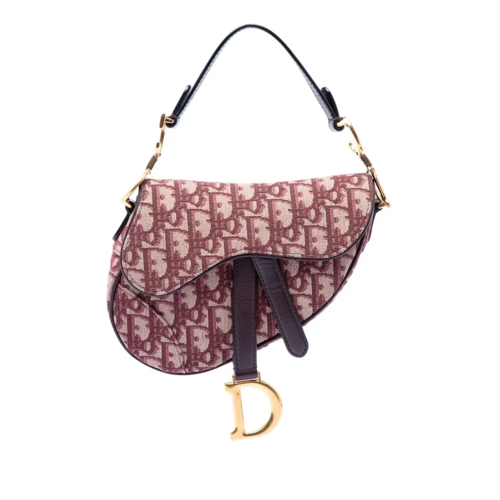 Dior Mini Oblique Canvas Saddle Bag Red Very good - Front View