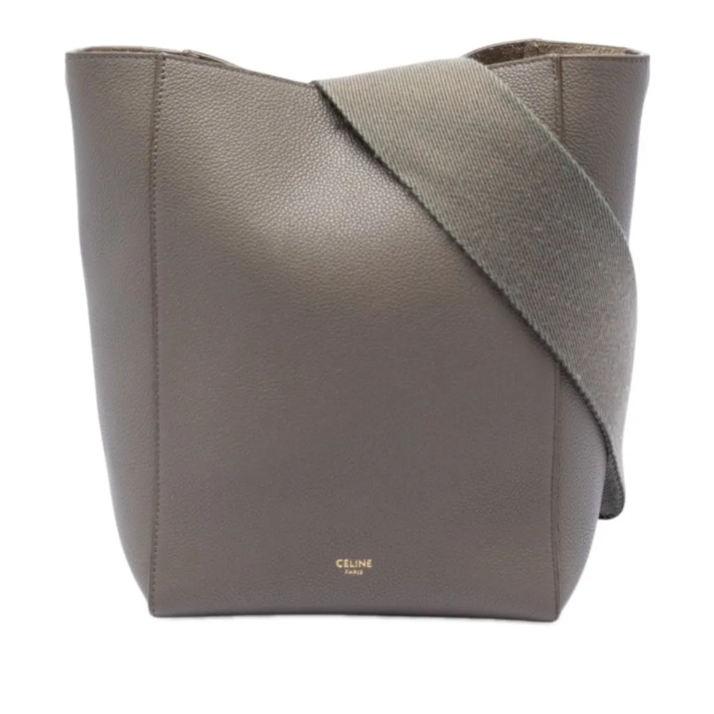 Celine Small Soft Grained Calfskin Seau Sangle Bucket Bag Brown Leather Very good - Front View