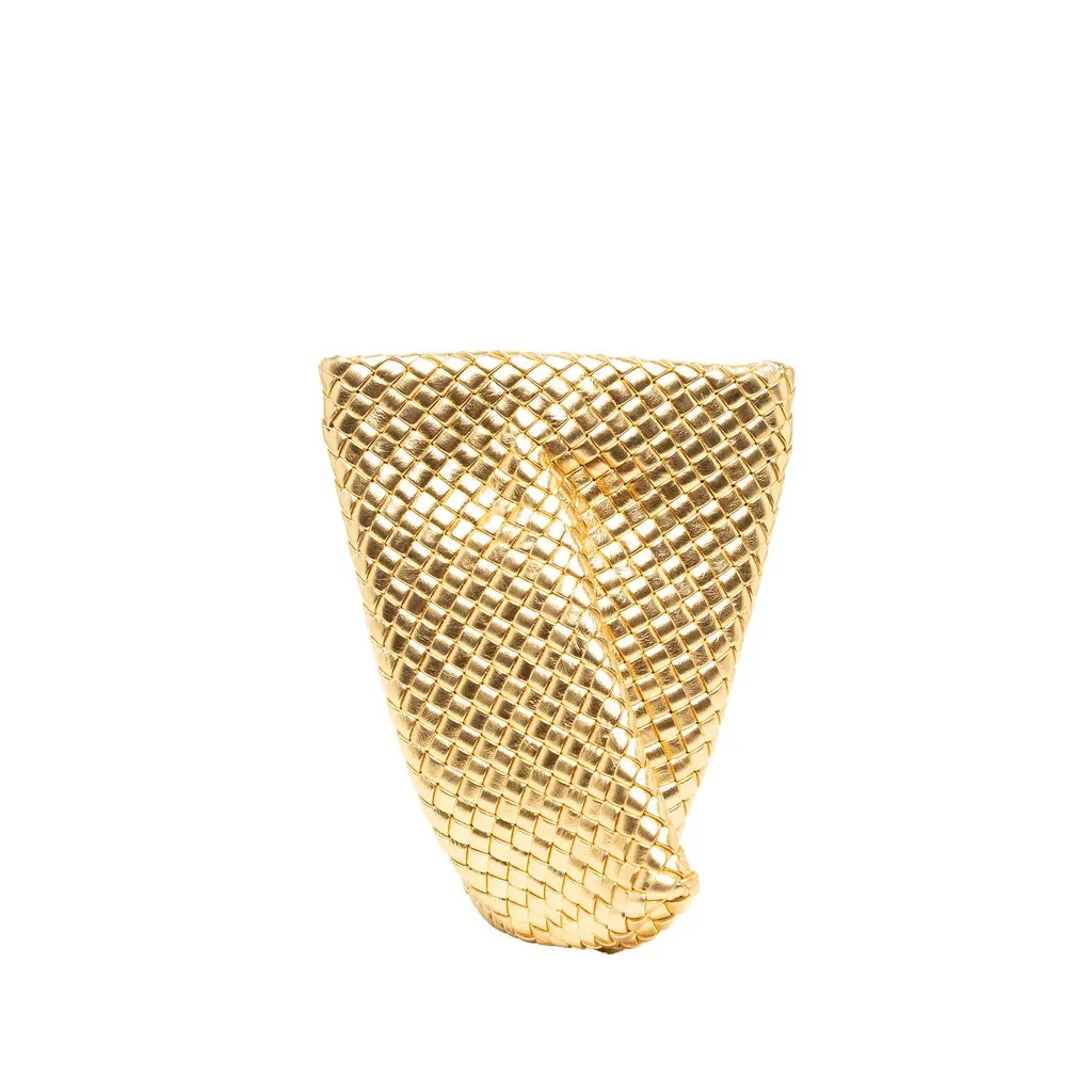 Bottega Veneta Metallic Nappa Intrecciato Padded Crisscross Clutch Gold Leather Good - Front View