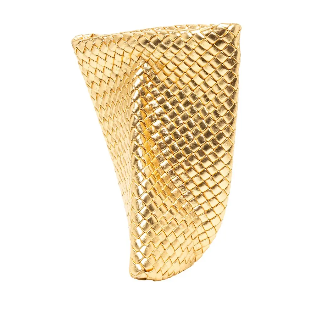 Bottega Veneta Metallic Nappa Intrecciato Padded Crisscross Clutch Gold Leather Good - Back View