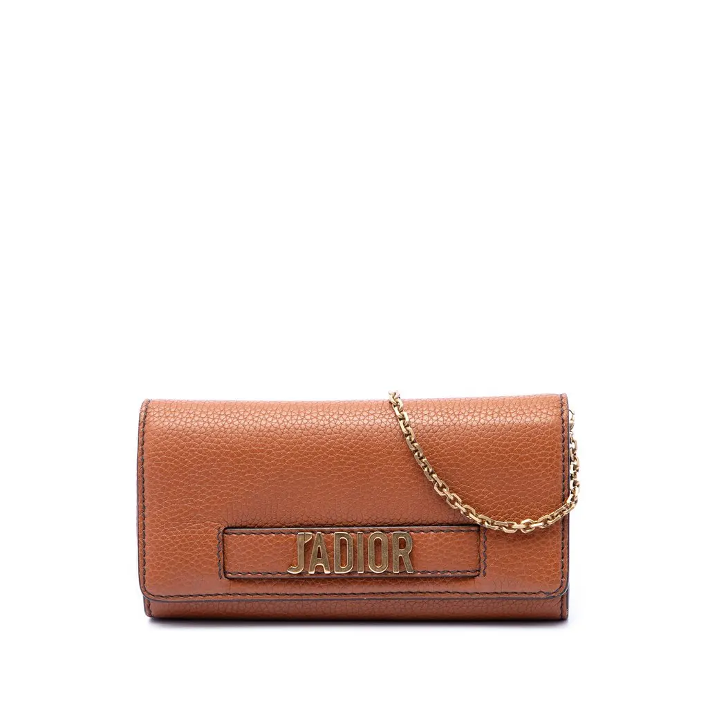 Dior Calfskin JAdior Wallet On Chain Brown Leather Very good - Front View