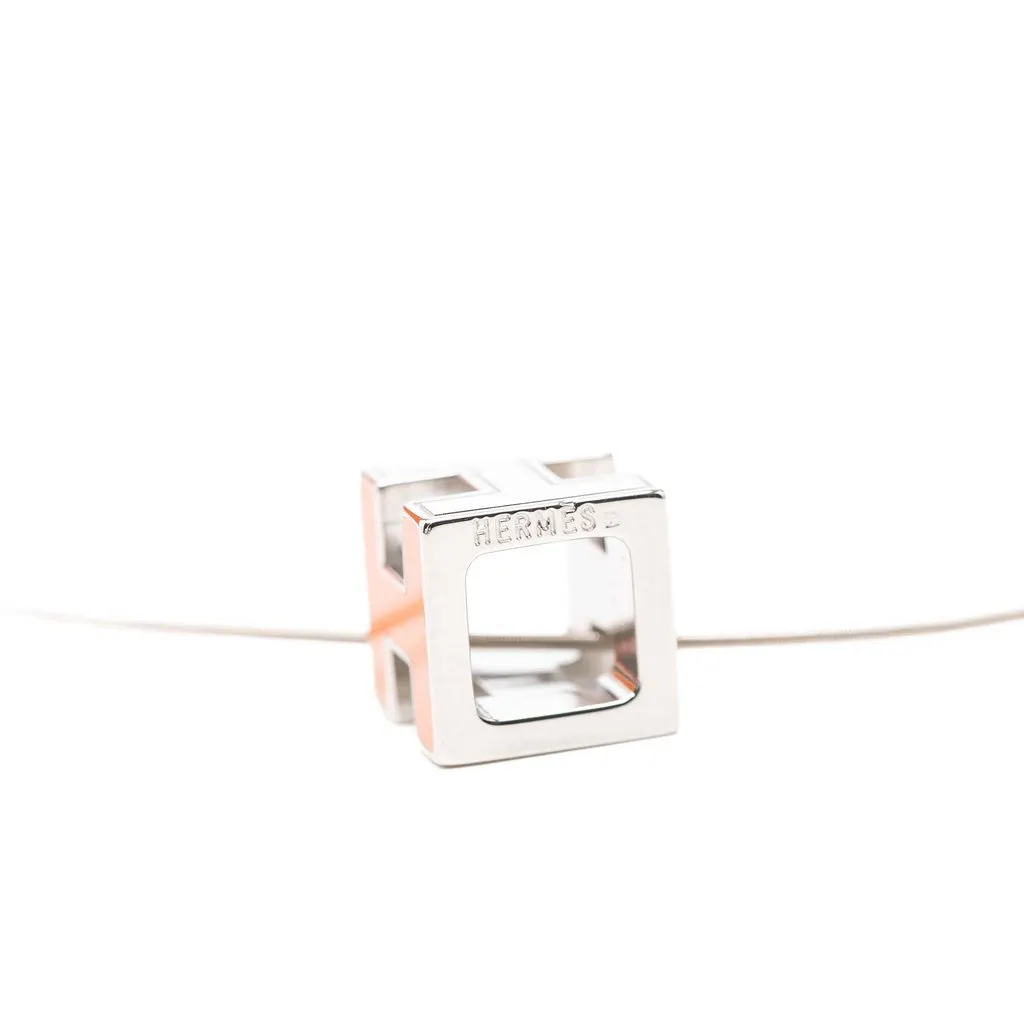 Hermès Palladium Plated Lacquered Cage D H Pendant Necklace Silver Metal Very good - Box View