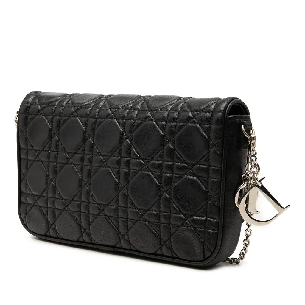 Dior Lambskin Cannage Lady Dior Chain Crossbody Black Leather Very good - Back View