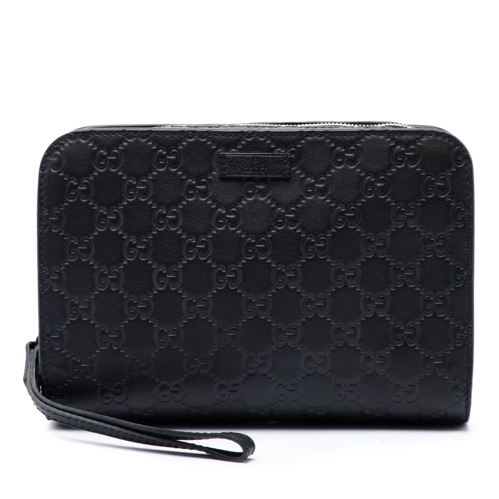 Gucci Guccissima Clutch Black Leather Very good - Front View