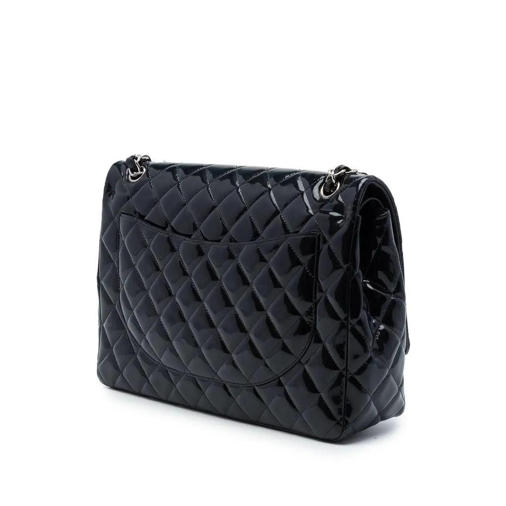 Chanel Maxi Classic Patent Double Flap Black Leather Very good - Back View