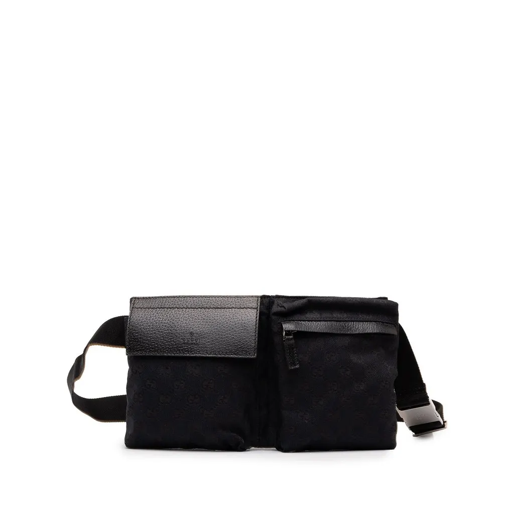 Gucci GG Canvas Double Pocket Belt Bag Black Canvas Very good - Front View