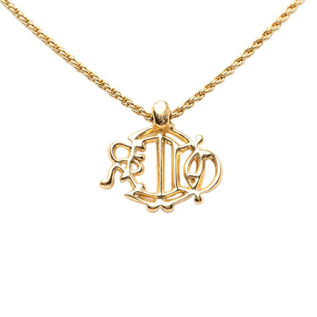 Dior Gold Plated Strass Logo Pendant Necklace Gold Metal Very good - Inside View
