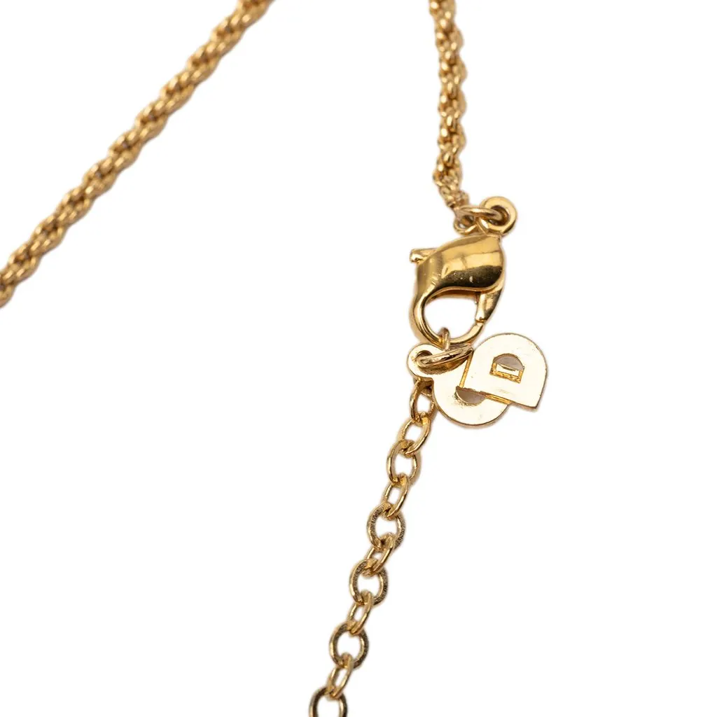 Dior Gold Plated Strass Logo Pendant Necklace Gold Metal Very good - Model View