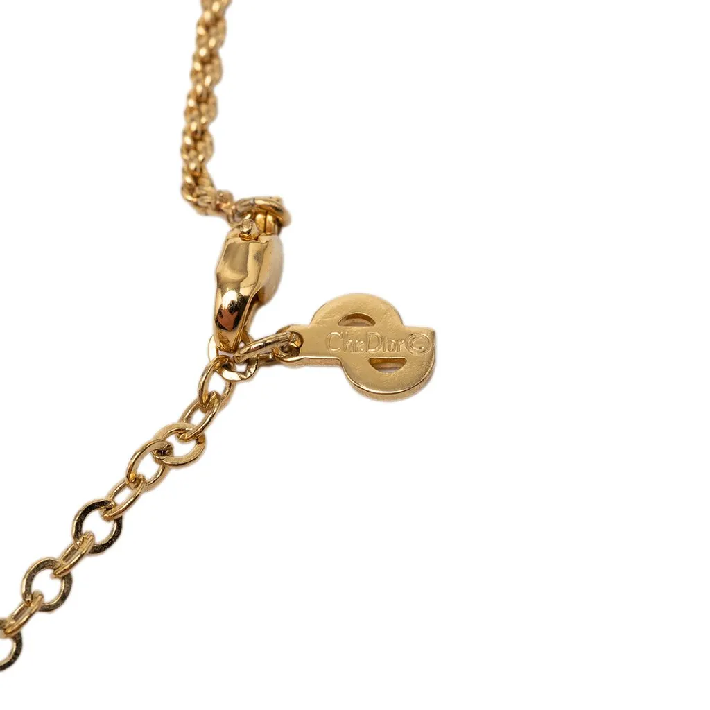 Dior Gold Plated Strass Logo Pendant Necklace Gold Metal Very good - Box View