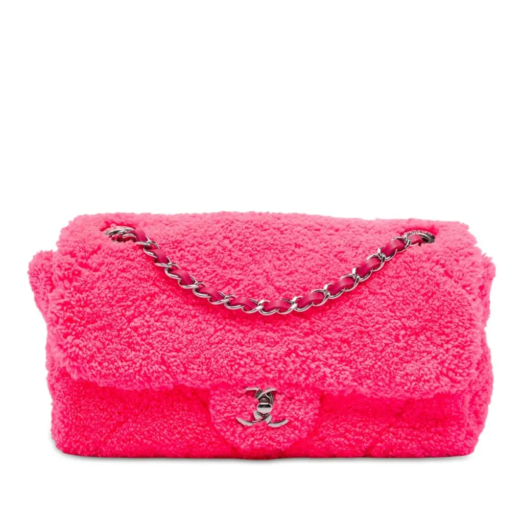 Chanel Medium Quilted Terry Cloth Coco Beach Flap Pink Very good - Front View