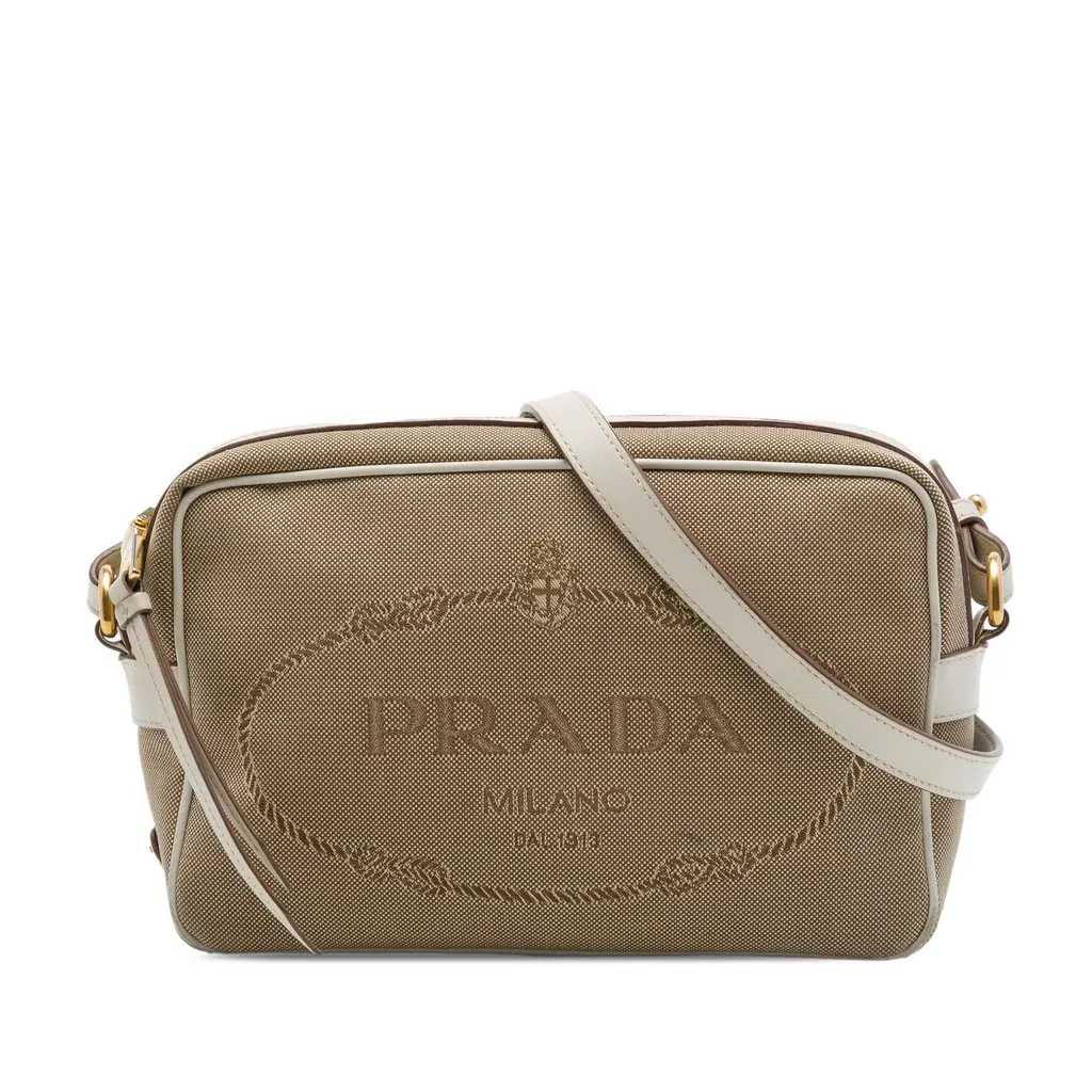 Prada Canvas Canapa Logo Camera Bag Beige Canvas Good - Front View