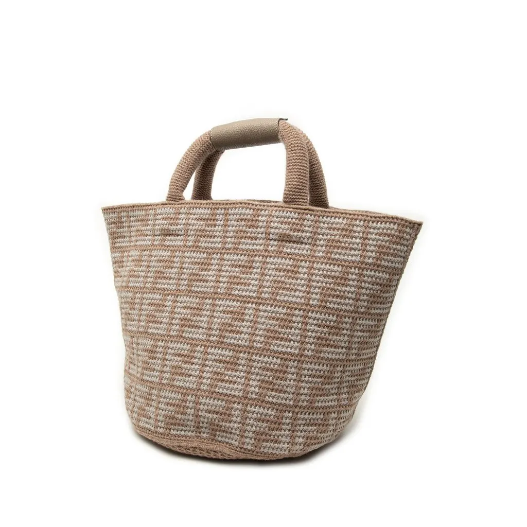 Fendi Zucca Cashmere Shopper Tote Beige Very good - Back View