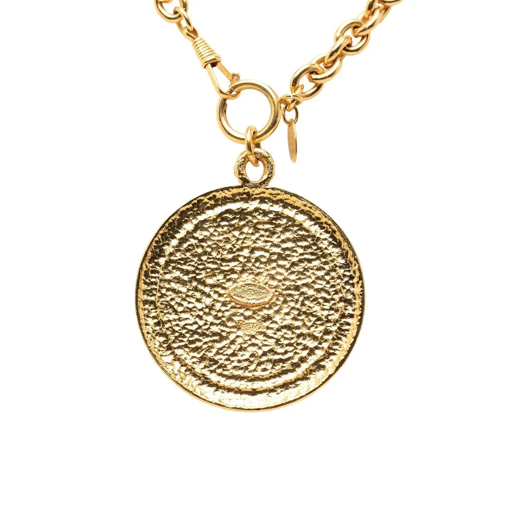 Chanel CC Gold Plated Crest Medallion Pendant Necklace Gold Metal Very good - Inside View