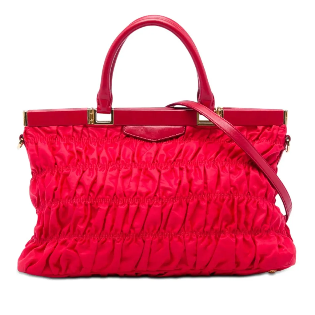 Prada Tessuto Gaufre Frame Satchel Red Very good - Front View