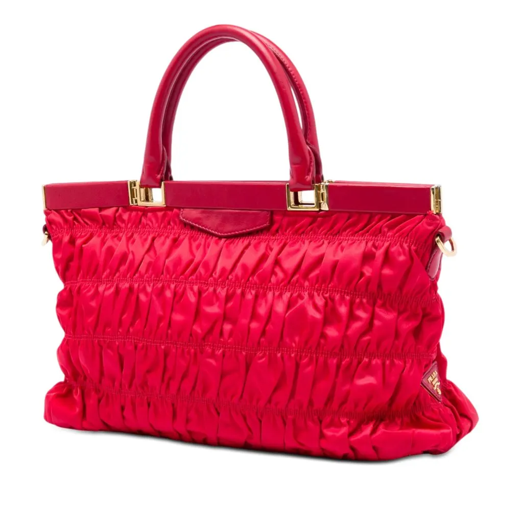 Prada Tessuto Gaufre Frame Satchel Red Very good - Back View
