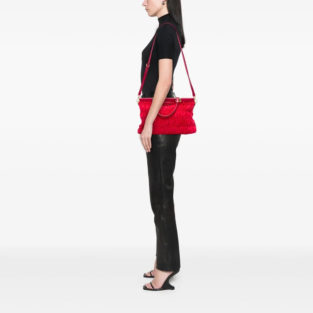 Prada Tessuto Gaufre Frame Satchel Red Very good - Box View