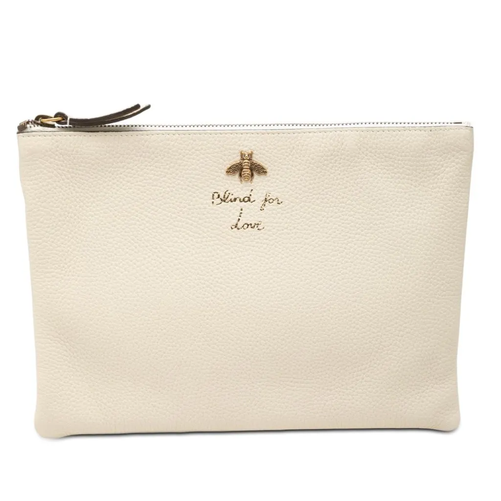 Gucci Calfskin Blind For Love Clutch White Leather Very good - Front View