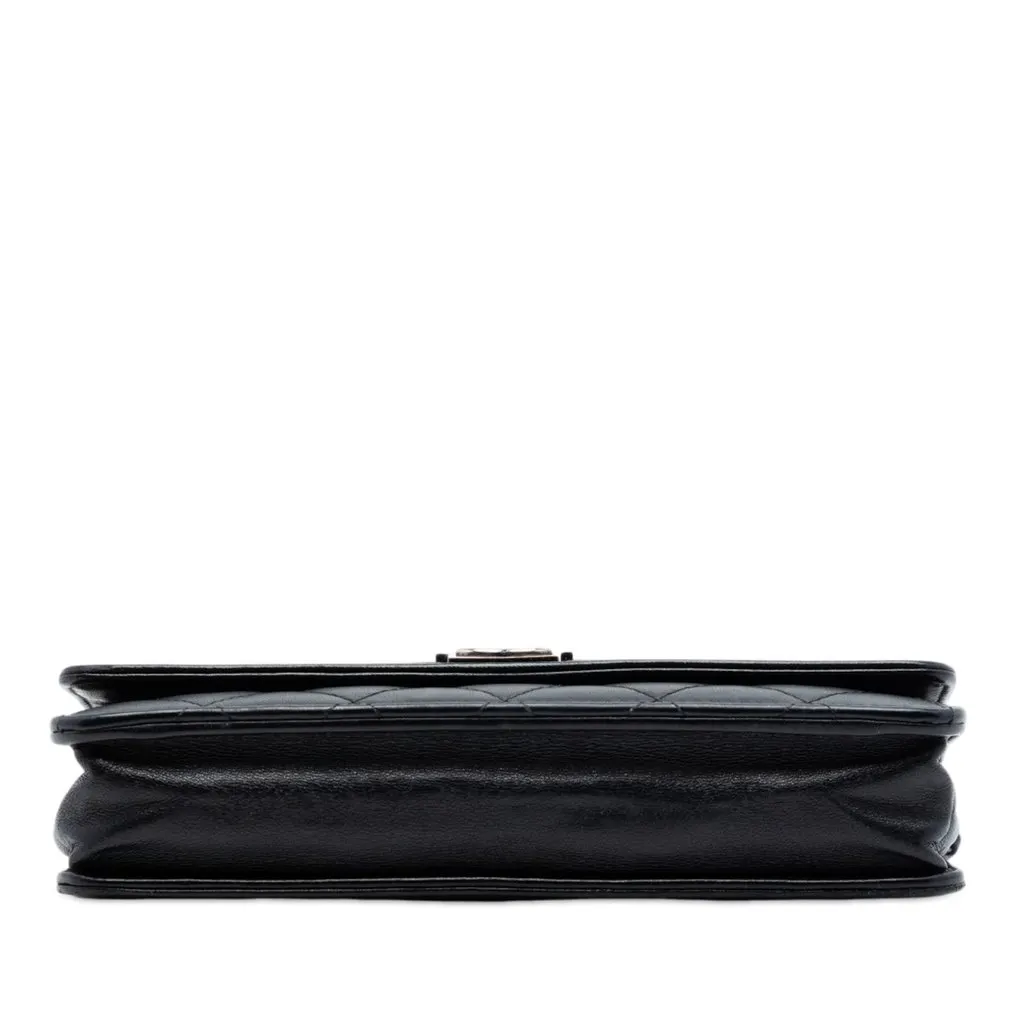 Chanel Quilted Lambskin Boy Wallet On Chain Black Leather Very good - Inside View