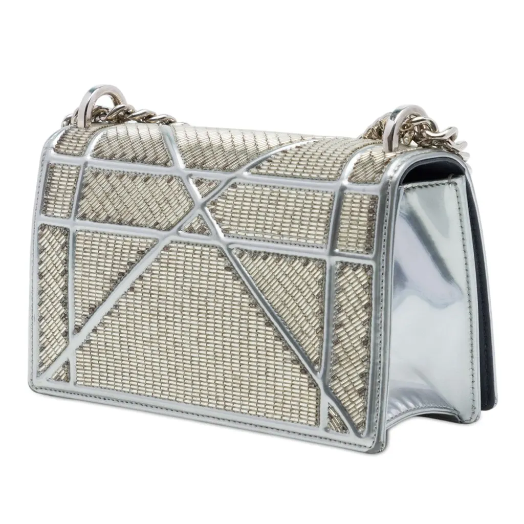 Dior Small Calfskin Diorama Crystal Embellished Flap Silver Leather Very good - Back View