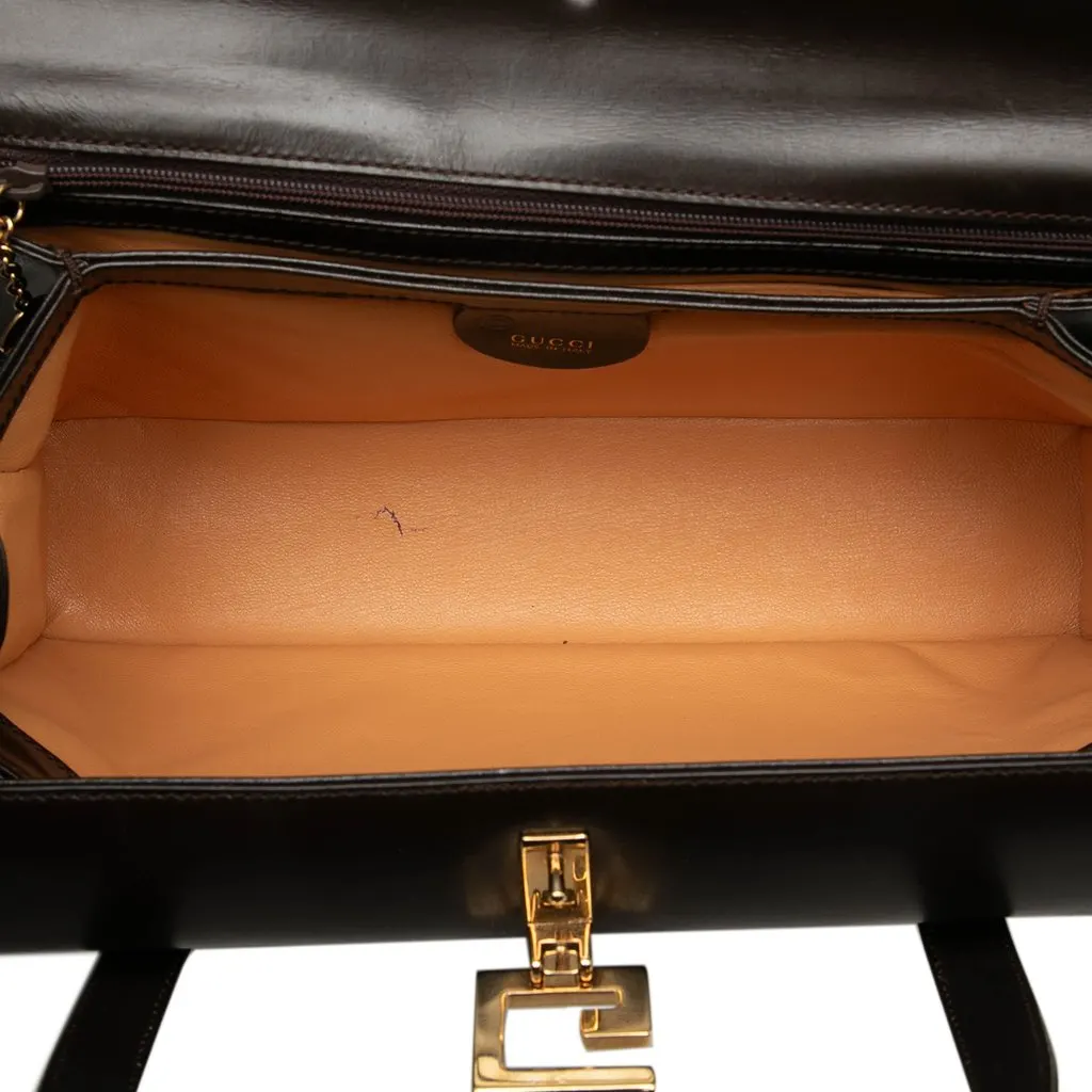 Gucci Calfskin Square G Handbag Brown Leather Good - Model View