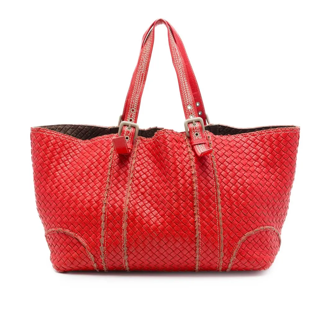 Bottega Veneta XL Nappa Intrecciato Stitch Tote Orange Leather Very good - Front View