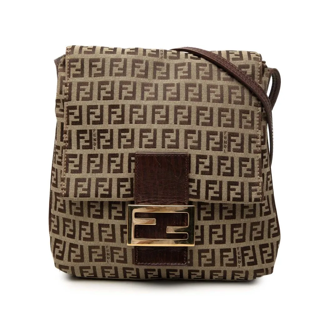 Fendi Zucchino Canvas Crossbody Brown Very good - Front View
