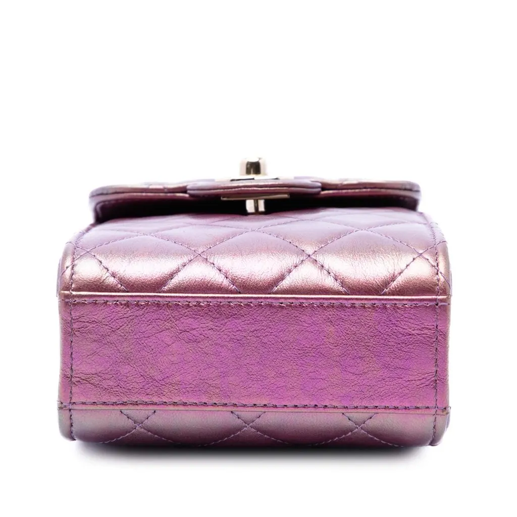 Chanel CC Quilted Iridescent Lambskin Phone Holder with Chain Purple Leather Very good - Inside View