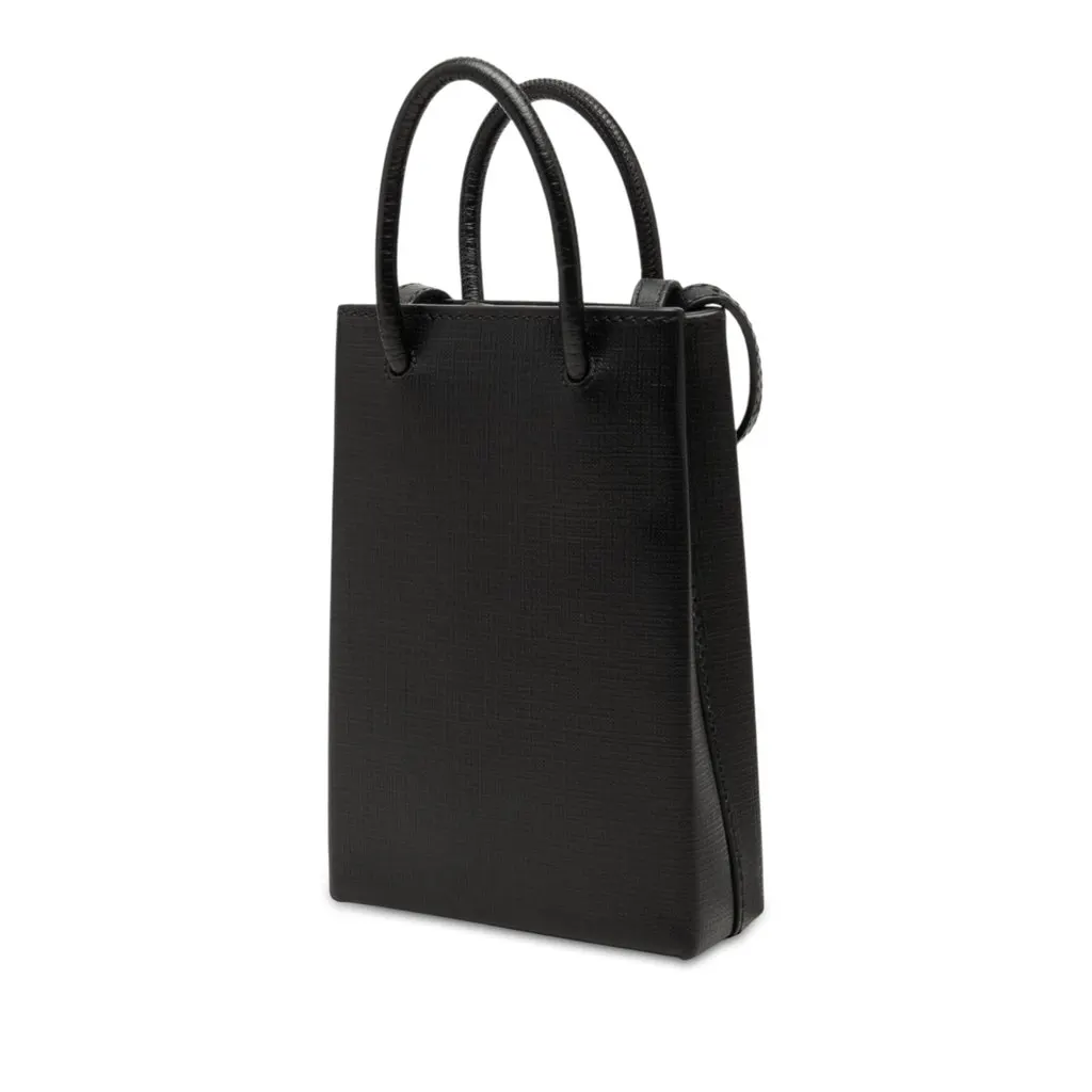Balenciaga Mini Calfskin Logo Shopping Phone Holder Black Leather Very good - Back View