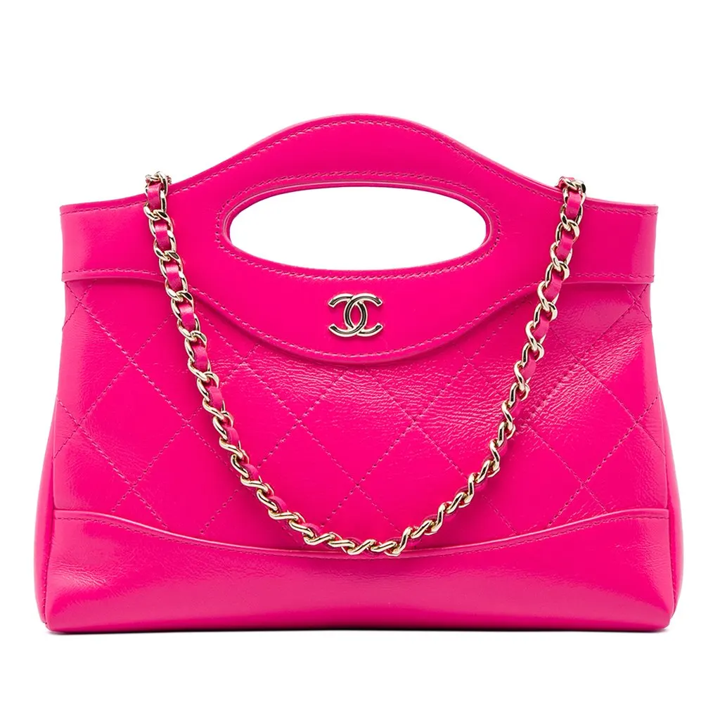 Chanel Nano Shiny Aged Calfskin 31 Shopping Bag Pink Leather Good - Front View